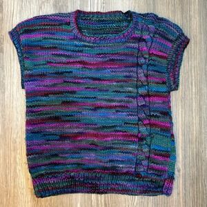 Vintage Handmade Striped Chunky Knit Sweater Vest Women S Sleeveless Pullover